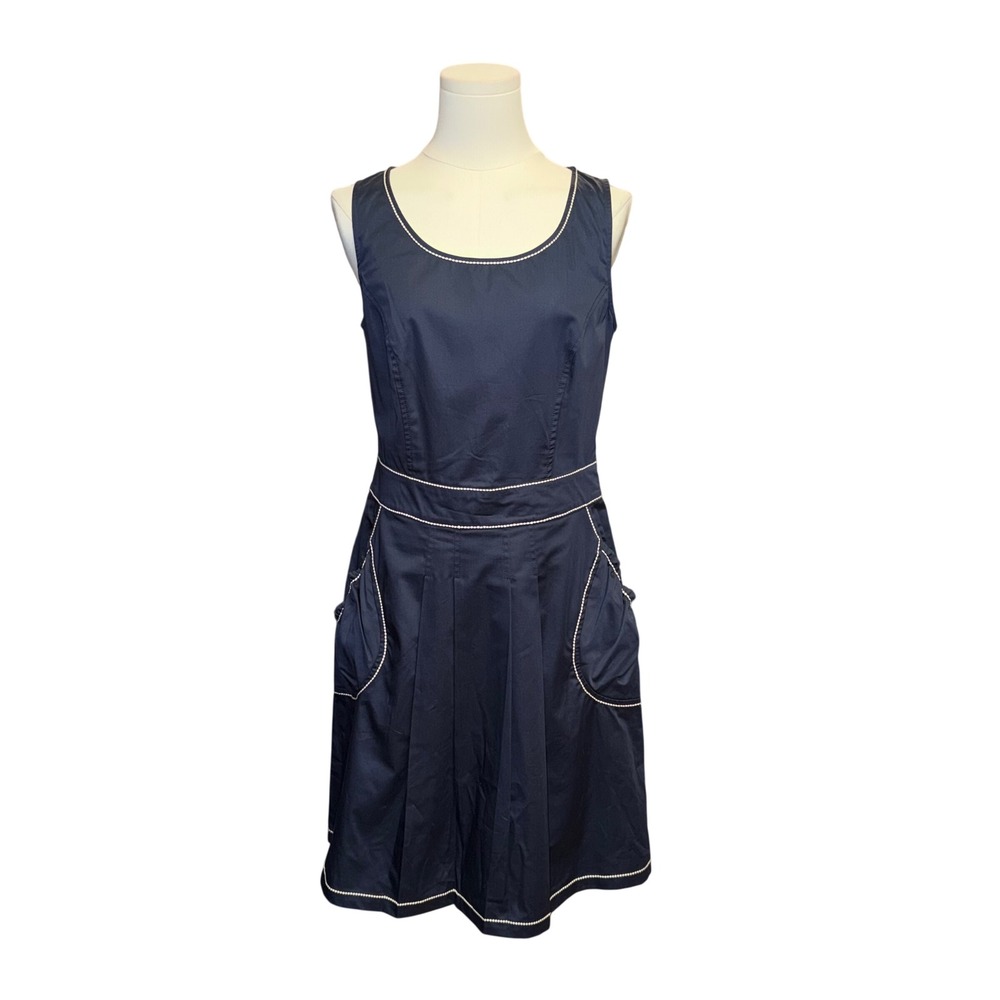 Love Moschino Fit & Flare Dress Womens 8 Navy Blue Good Contrast Stitch Pocket